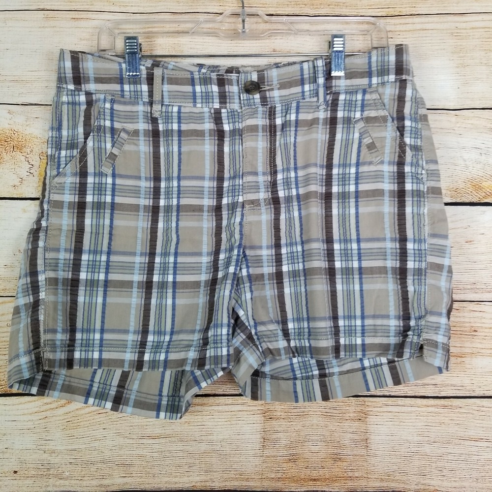 Lee Women's Shorts Size 10 Tan Plaid‎ Lightweight Walking Casual Cuffed Pockets